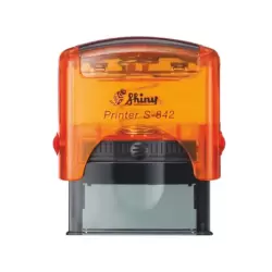 Kvalitní samonamáčecí textové razítko Shiny S-842 v oranžové transparentní barvě