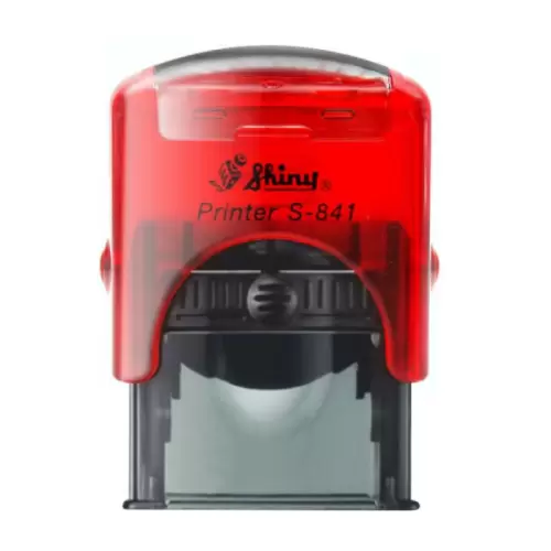 Kvalitní samonamáčecí textové razítko Shiny S-841 v červené transparentní barvě