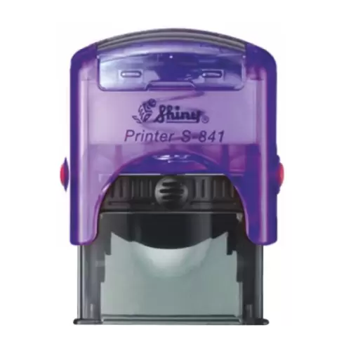 Kvalitní samonamáčecí textové razítko Shiny S-841 ve fialové transparentní barvě