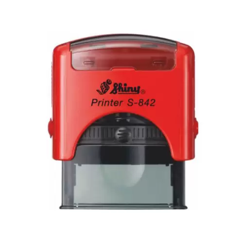 Kvalitní samonamáčecí textové razítko Shiny S-842 v červené barvě