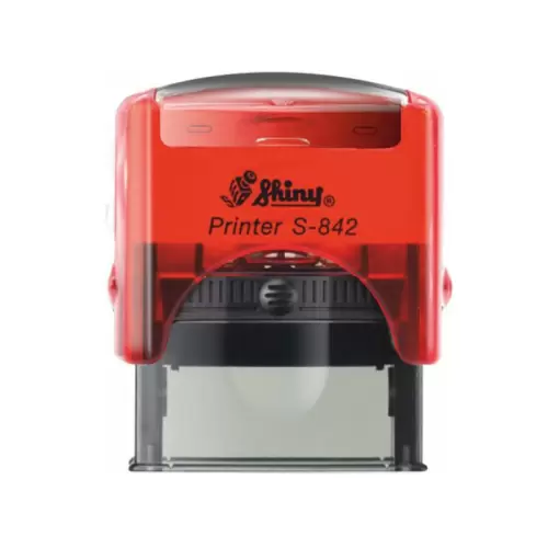 Kvalitní samonamáčecí textové razítko Shiny S-842 v červené transparentní barvě