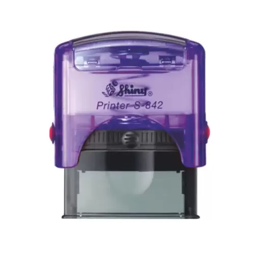 Kvalitní samonamáčecí textové razítko Shiny S-842 v fialové transparentní barvě