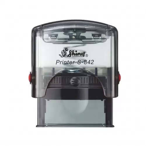 Kvalitní samonamáčecí textové razítko Shiny S-842 v šedé transparentní barvě