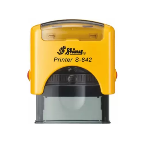 Kvalitní samonamáčecí textové razítko Shiny S-842 ve žluté barvě